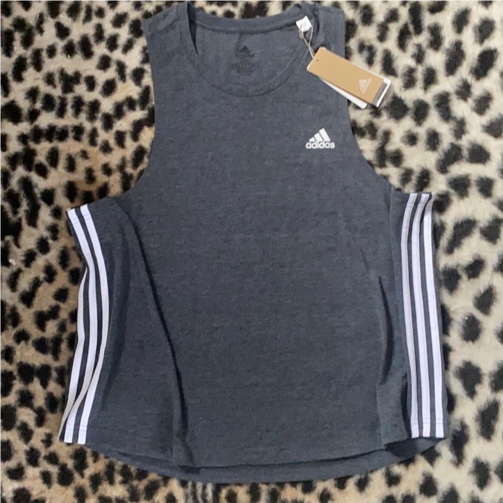 Adidas Charcoal Tank with White Accents